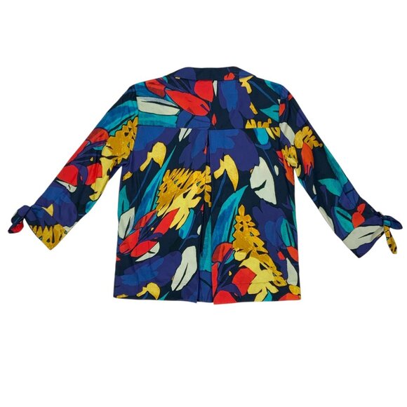 Uterque Bows And Coloured Brushstroke Print Blouse S 26 Tie Front - Picture 14 of 15